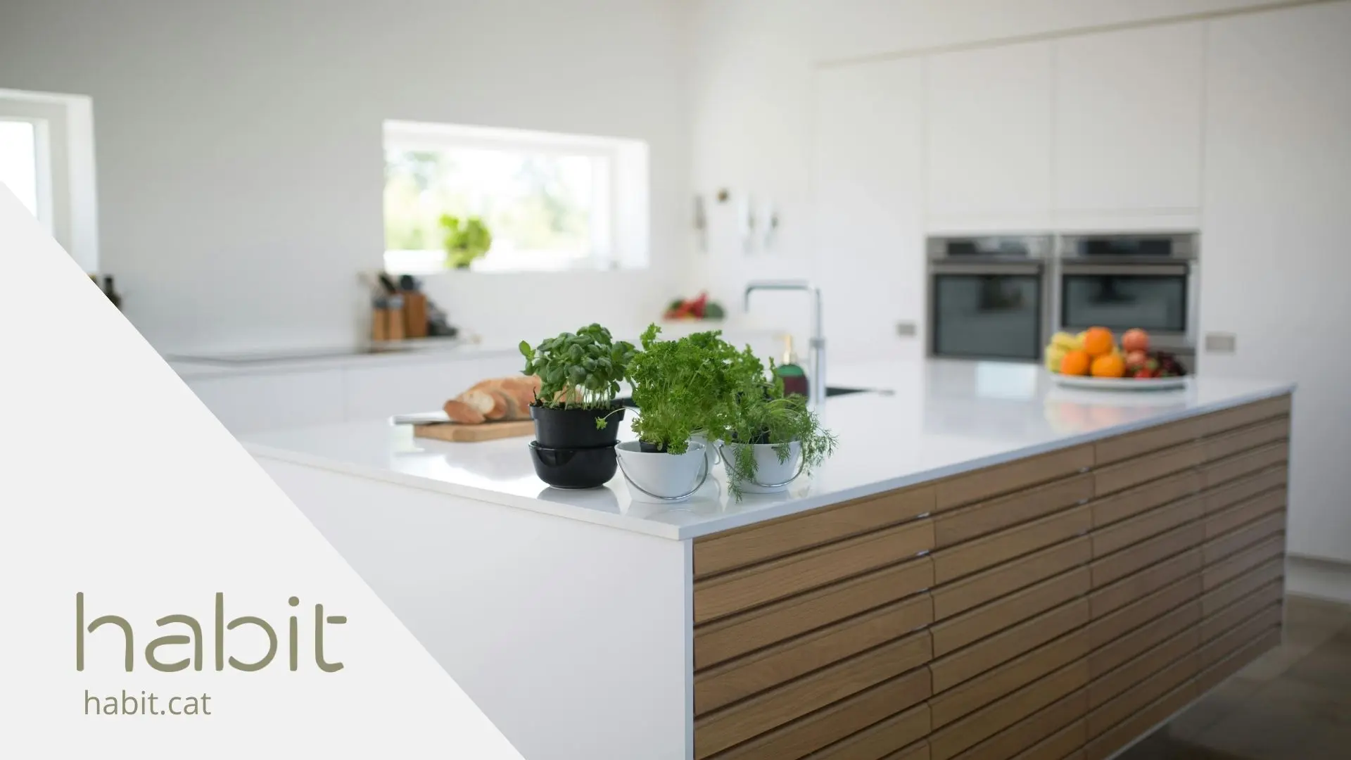 Cocina reformada pequeña y luminosa usada de fondo en el blog de Hubit